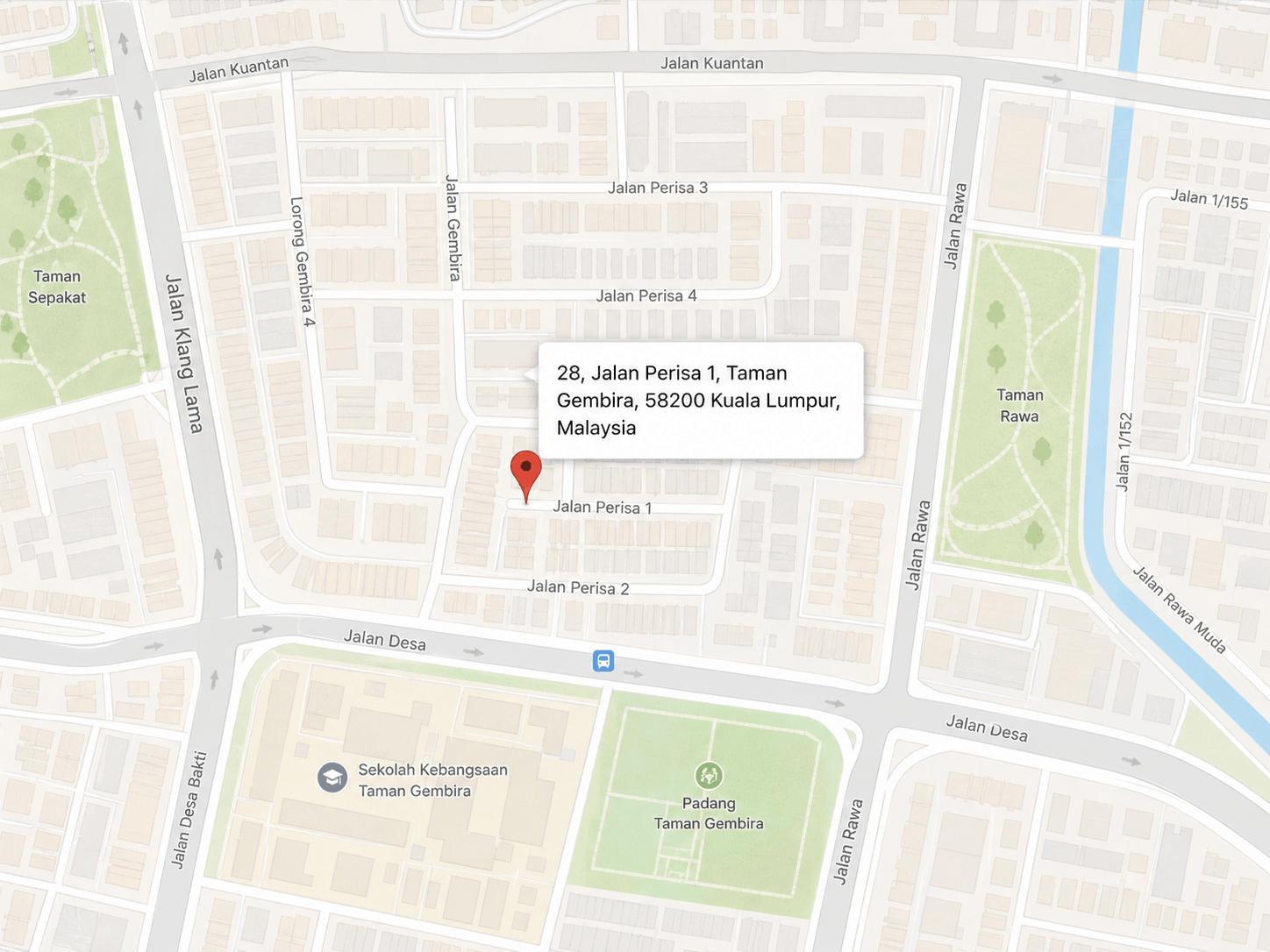 Map marker for Socialbeam at 28, Jalan Perisa 1, Taman Gembira, Kuala Lumpur, Malaysia